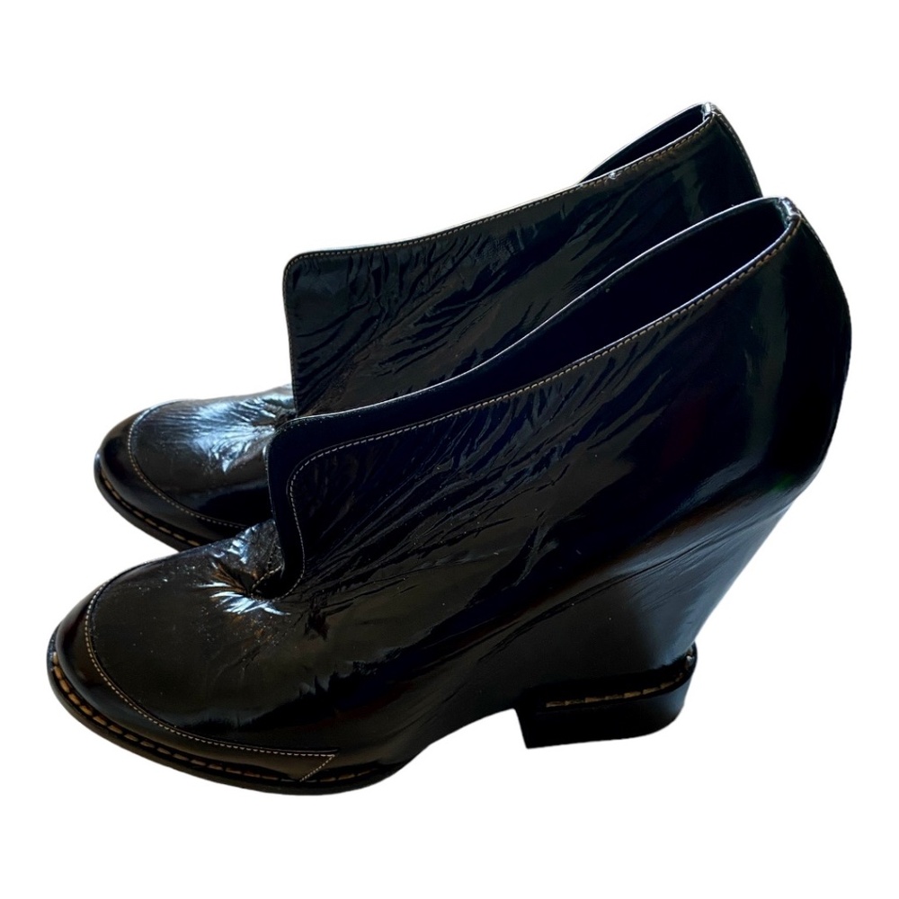 Chloe Patent Leather Wedge Ankle Boots